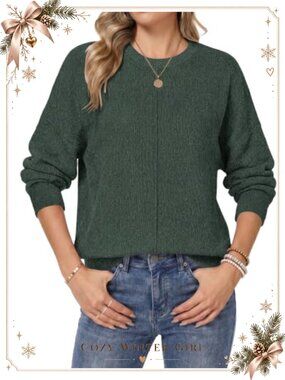 Women's Crewneck Rib Knit Oversized Pullover Sweater Long Sleeve